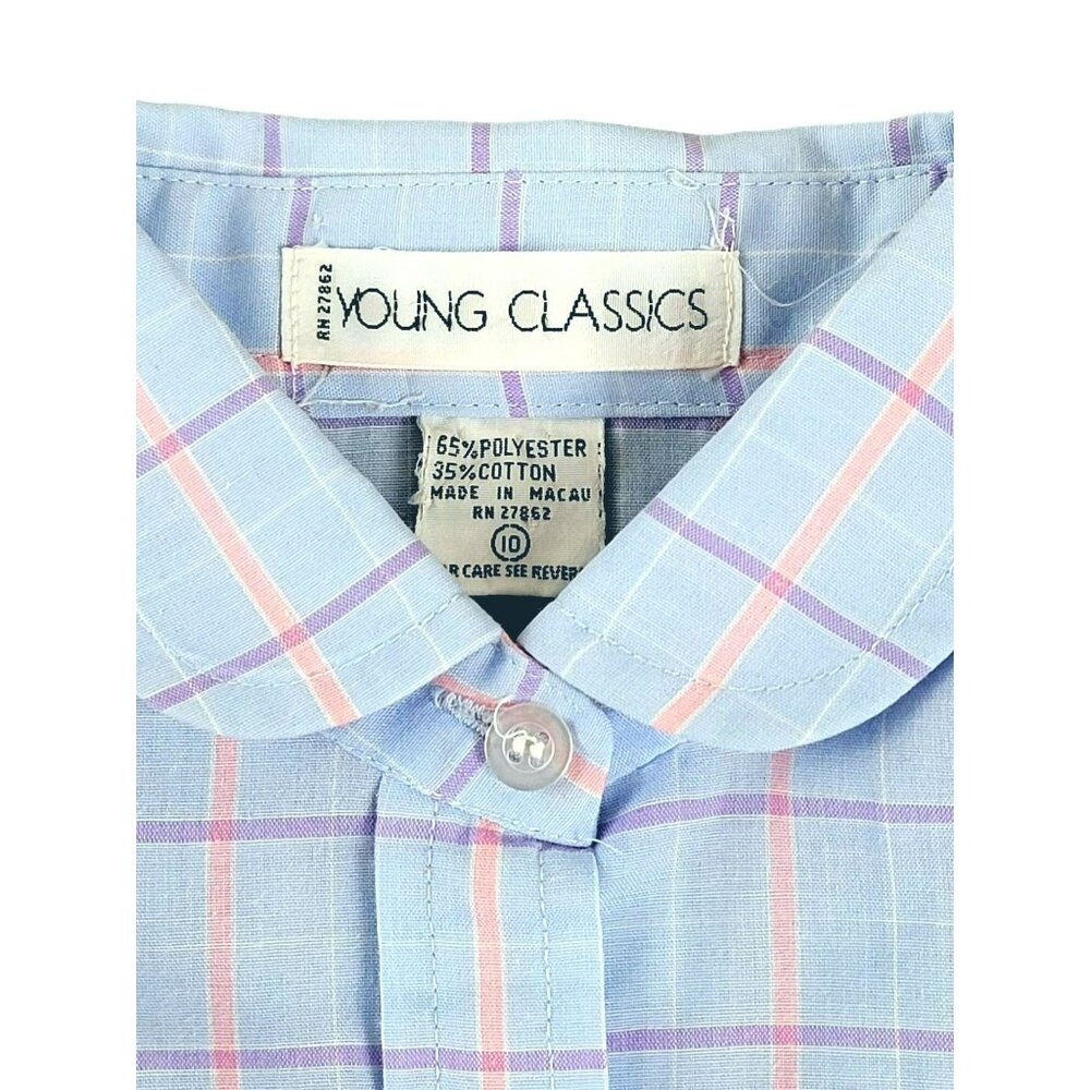 Young Classics Girls Dress Shirt Blue Purple Pink Plaid  size 10 JH1448